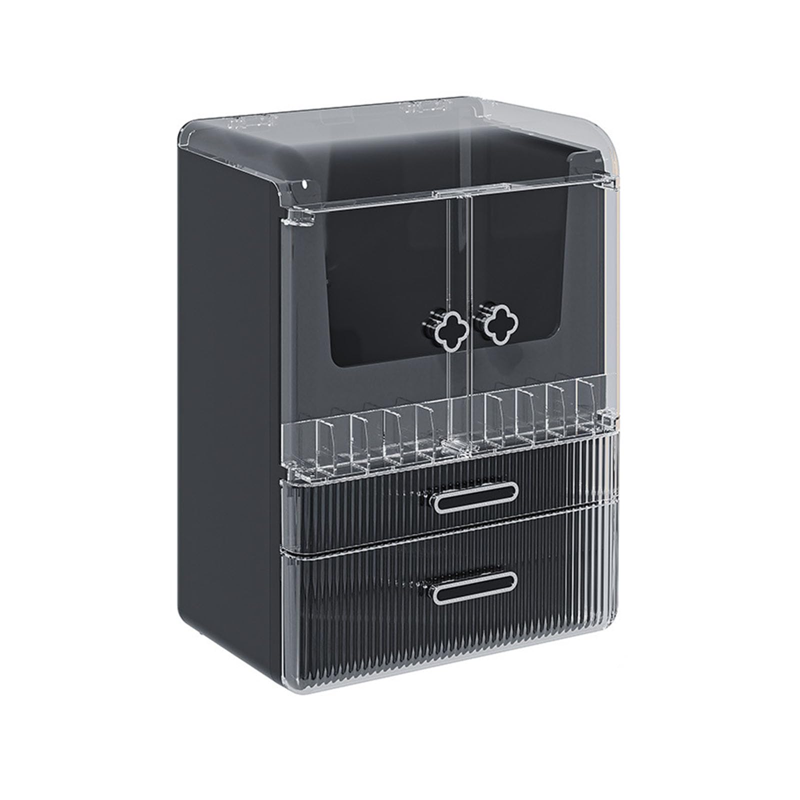 Organizador de Maquillaje Vanity Maquillaje Caja de Almacenamiento de cosméticos Cajones con Tapa de Doble Puerta Transparente Vitrinas portátiles Impermeables a Prueba de Polvo,Negro