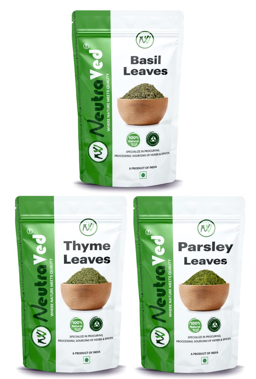 NeutraVed Combo Herbs Thyme Leaves 40g + Basil Leaves 35g + Parsley 30g | for Italian Seasoning Mixed Herbs | (Pack of 3, Total - 105g)