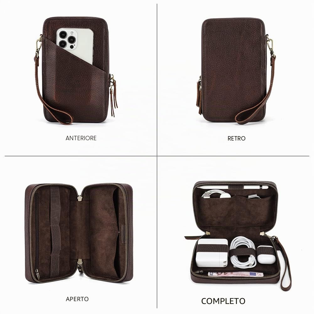 CONTACT'S FAMILY Tech Essentials - Custodia organizer per cavi in pelle, borsa da viaggio elettrica, accessori per mouse, caricabatterie, cavi e dispositivi elettronici
