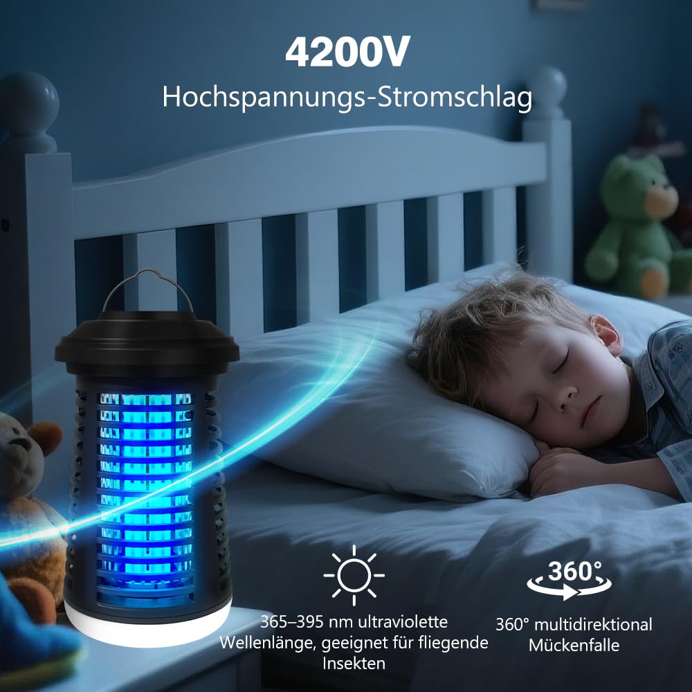 Elektryczna pułapka na owady, siatka 4200 V i lampa 15 W, oświetlenie 2 w 1, elektryczna pułapka na muchy, wodoszczelna lampa przeciw komarom, lampa na muchy, muchy, osy