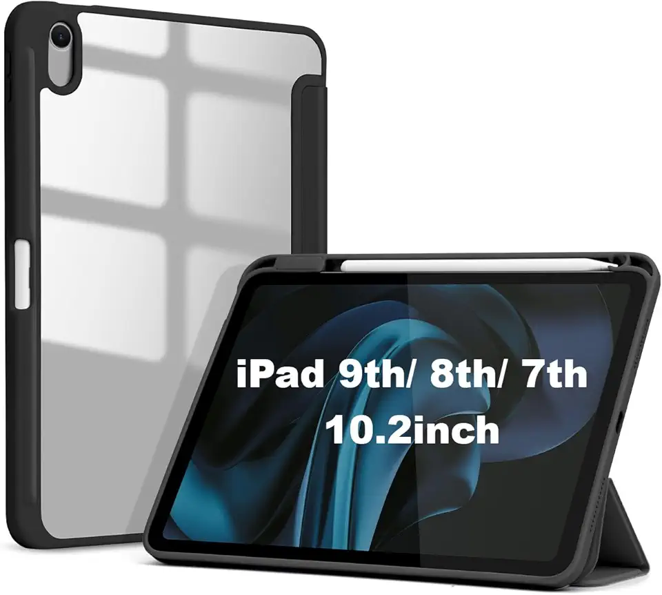 Capa para iPad de 9ª/8ª/7ª geração de 10,2 polegadas (lançado em 2021/2020/2019), capa fina e inteligente para iPad de 10,2 polegadas, com ativação/desativação automática (Preto)