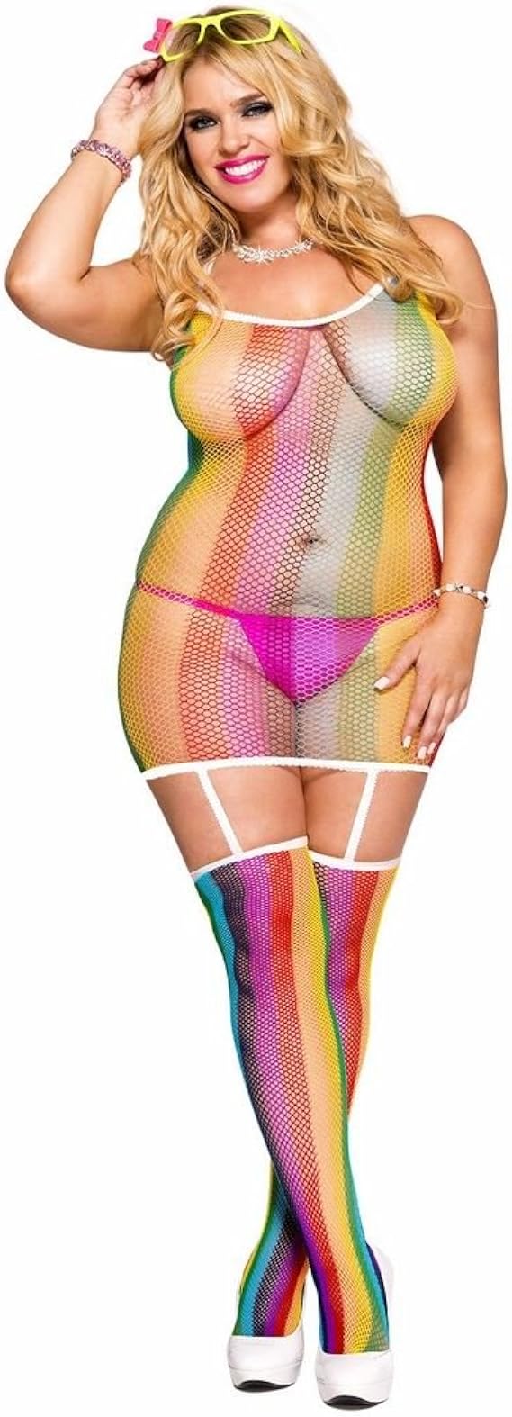 Music Legs Women's Plus Rainbow Stripe 