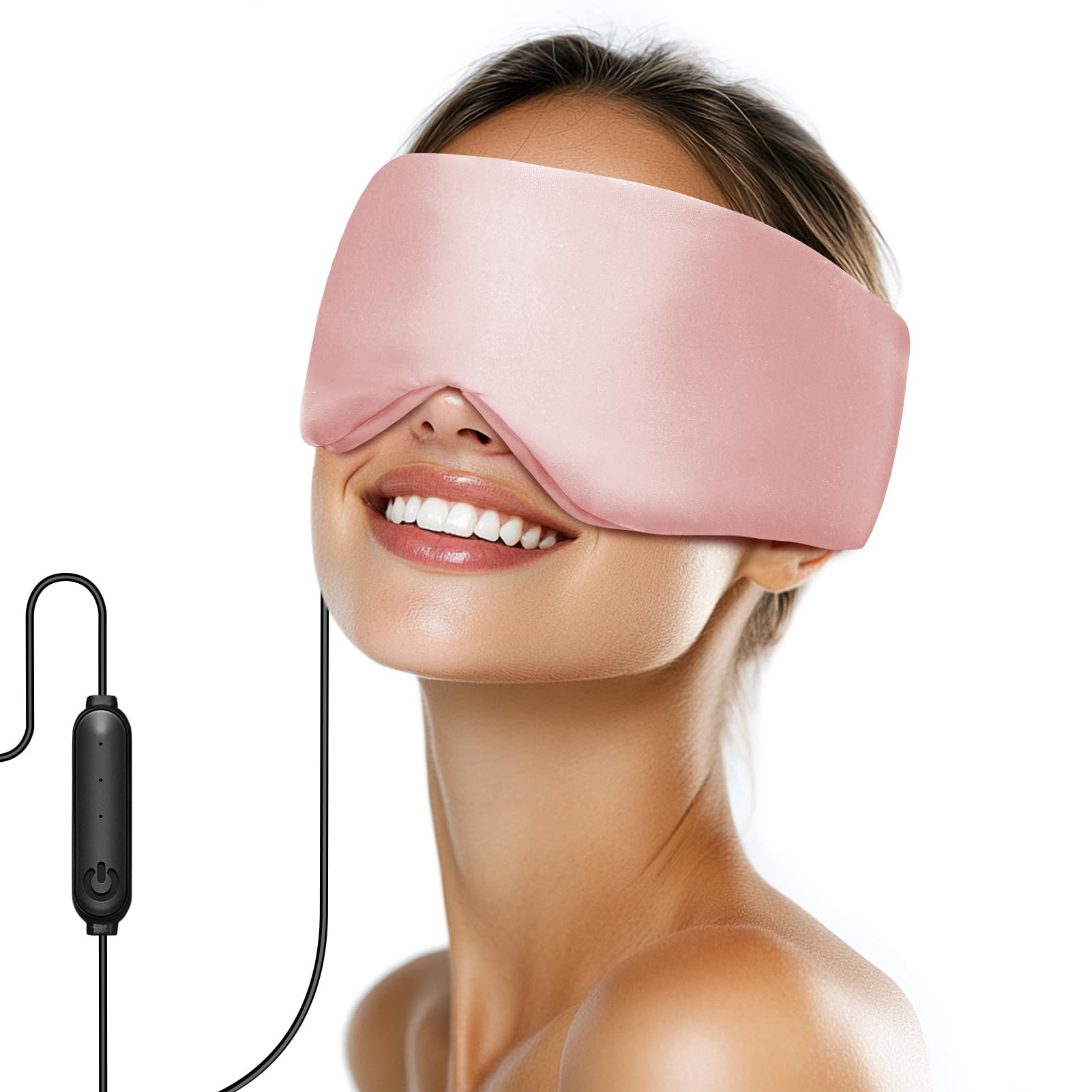 Silk Heated Eye Mask, USB Corded Electric Face Heating Pad for Sinus Pressure Relief, Warm Eye Compress for Dry Eyes, Stye and Tension Headache with 3