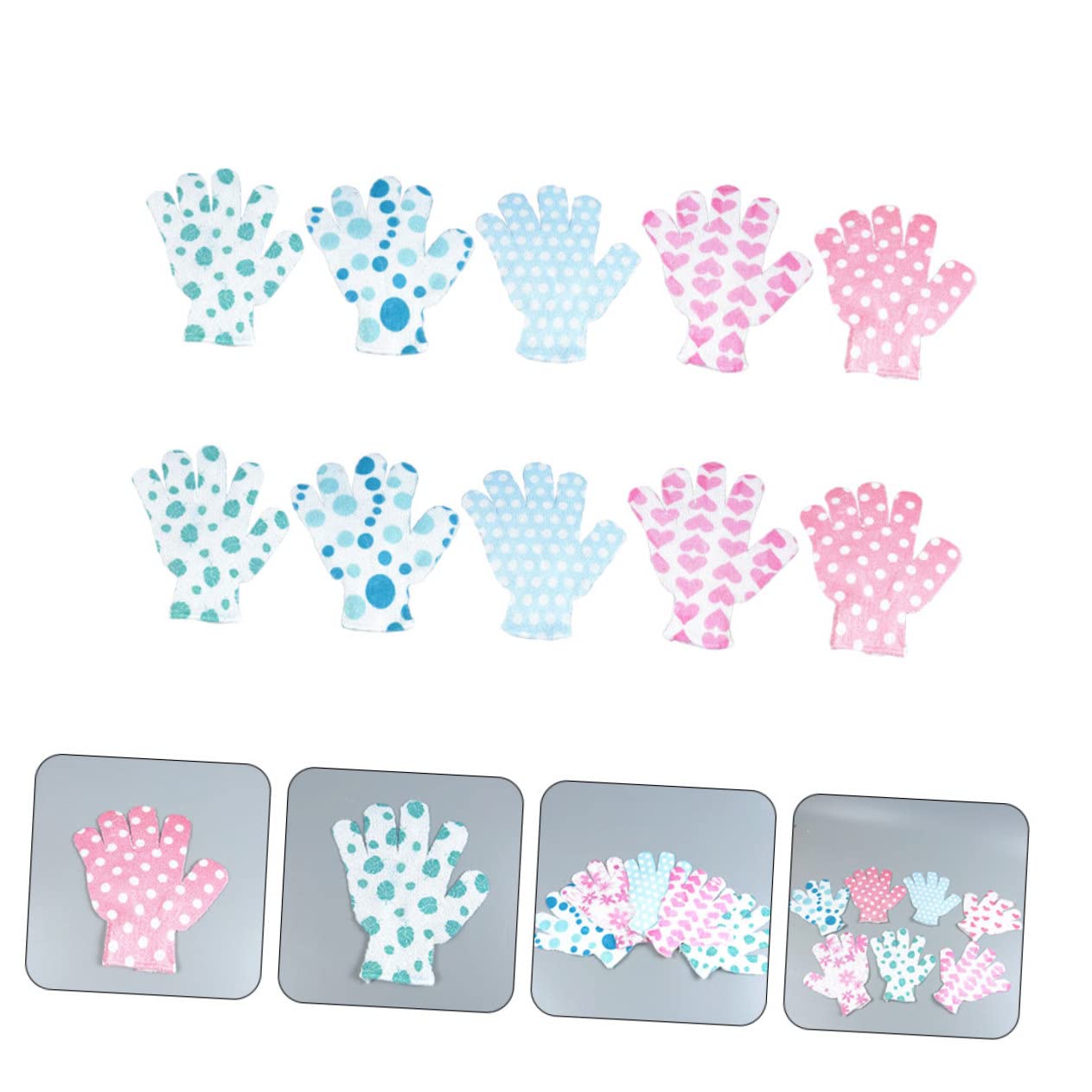 minkissy 50 guantes de baño estampados, guantes de baño, guantes de baño, guantes de, guantes de limpieza exfoliante, guantes de limpieza corporal, toalla de baño, poliéster esmerilado
