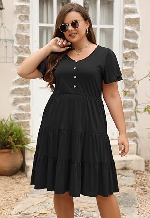 Nemidor Women Plus Size Casual Swing Dress Tiered Midi Pocket