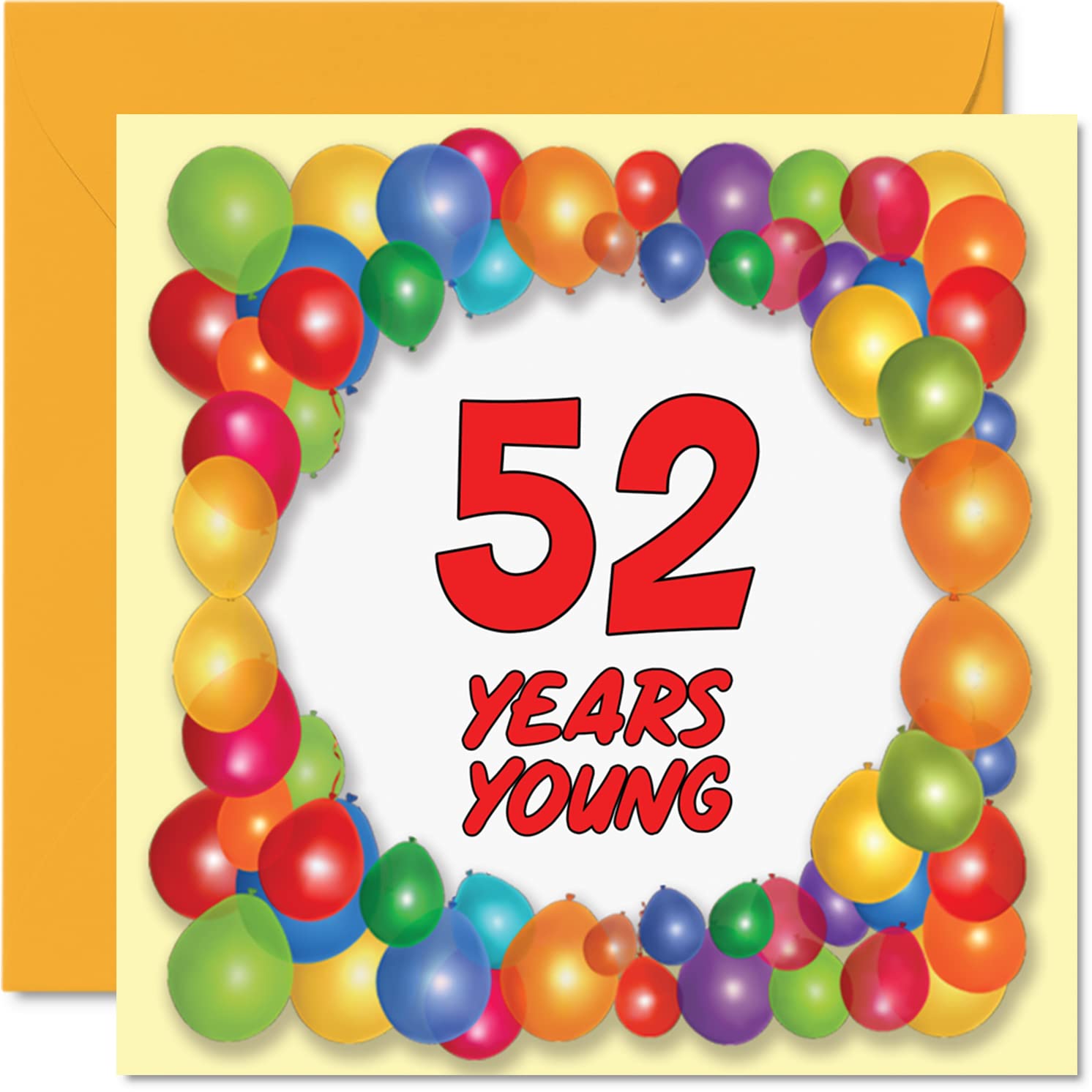 Biglietto Auguri 52° Compleanno Stuff4, Design Neon Glow, 145x145 Mm, Con Busta, Ecologico, Per Uomo E Donna