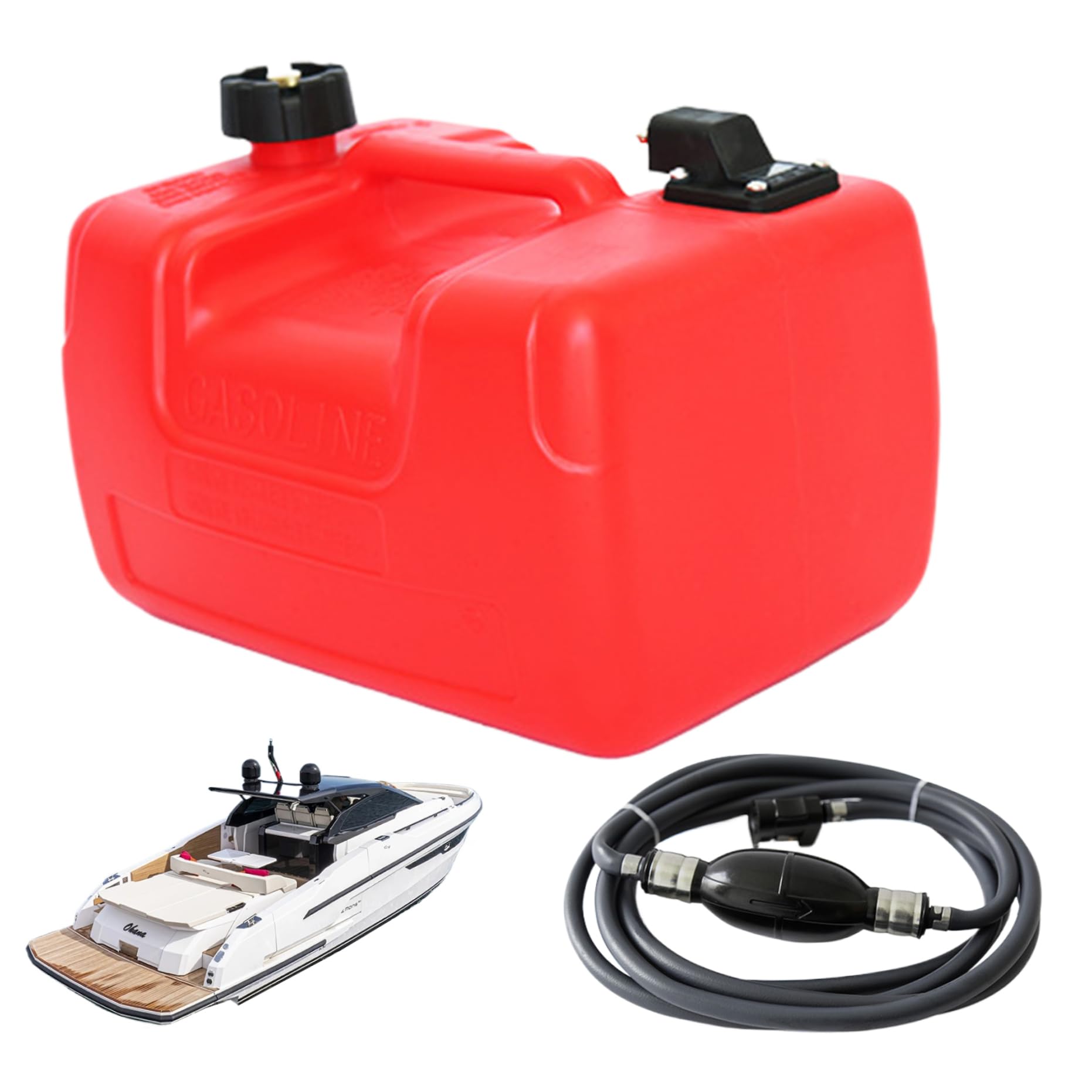 Tanque de combustible de la embarcación, tanque de combustible fuera de borda 12L 3 galones Tanque de combustible Portable de 14x11x10 pulgadas de combustible para botes con conector Tanque de gas ma