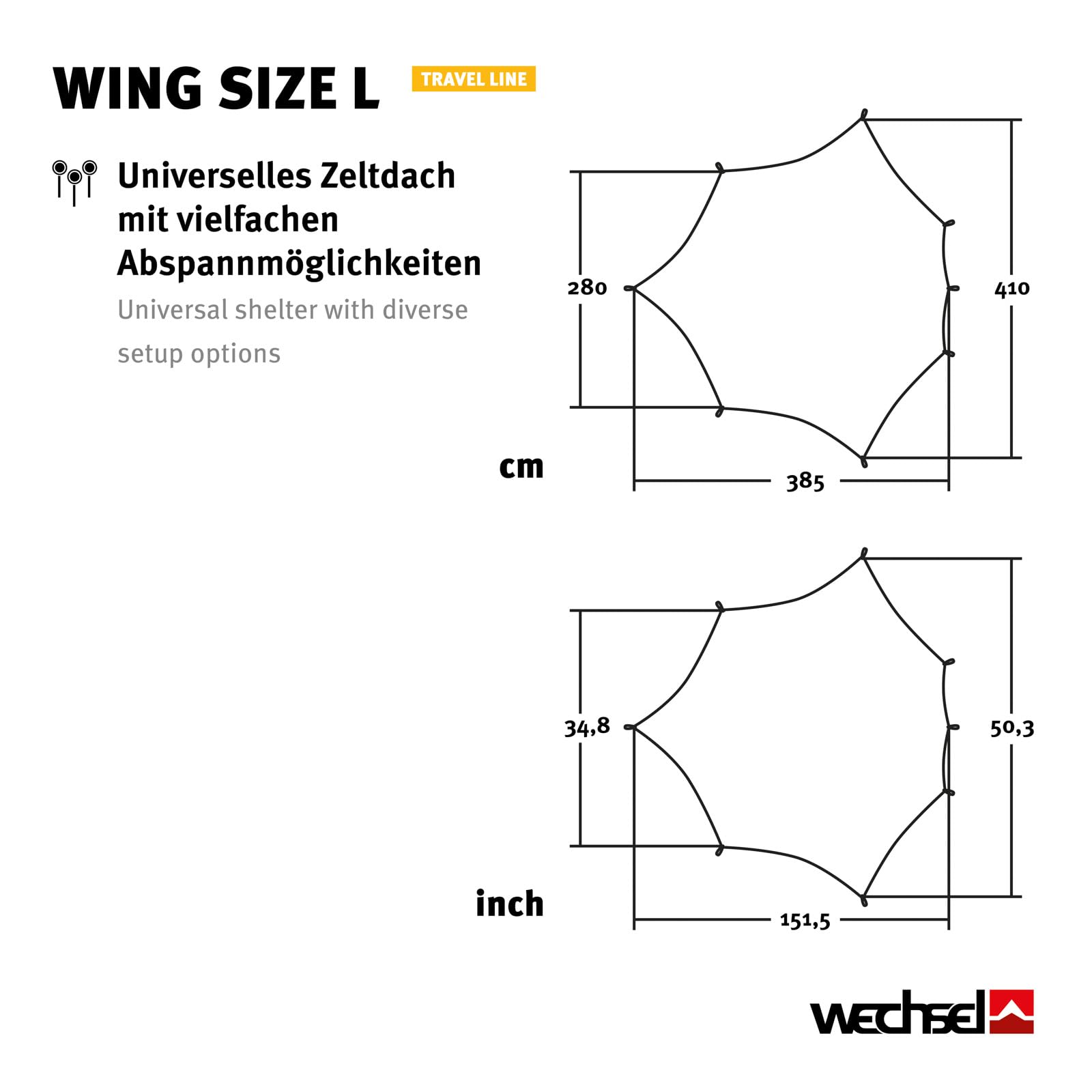 Wechsel Tents Wing L - Toldo para Tienda Refugio de Campaña, Proteccion Impermeable Resistente a la Lluvia, 385 x 410 x 280 cm (Travel Line)