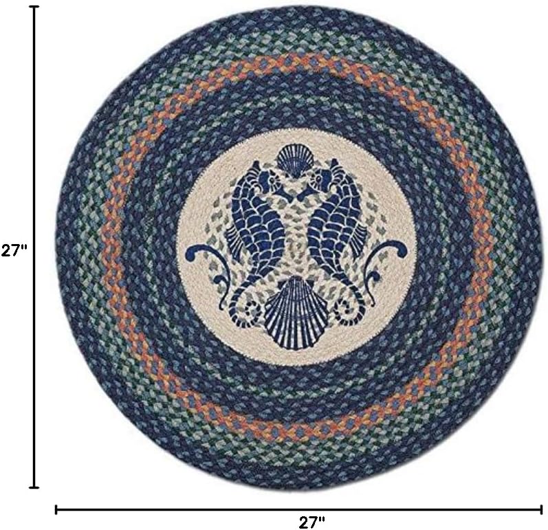 Earth Rugs Seahorse 27" Hand Printed Round Braided Floor Rug RP-453