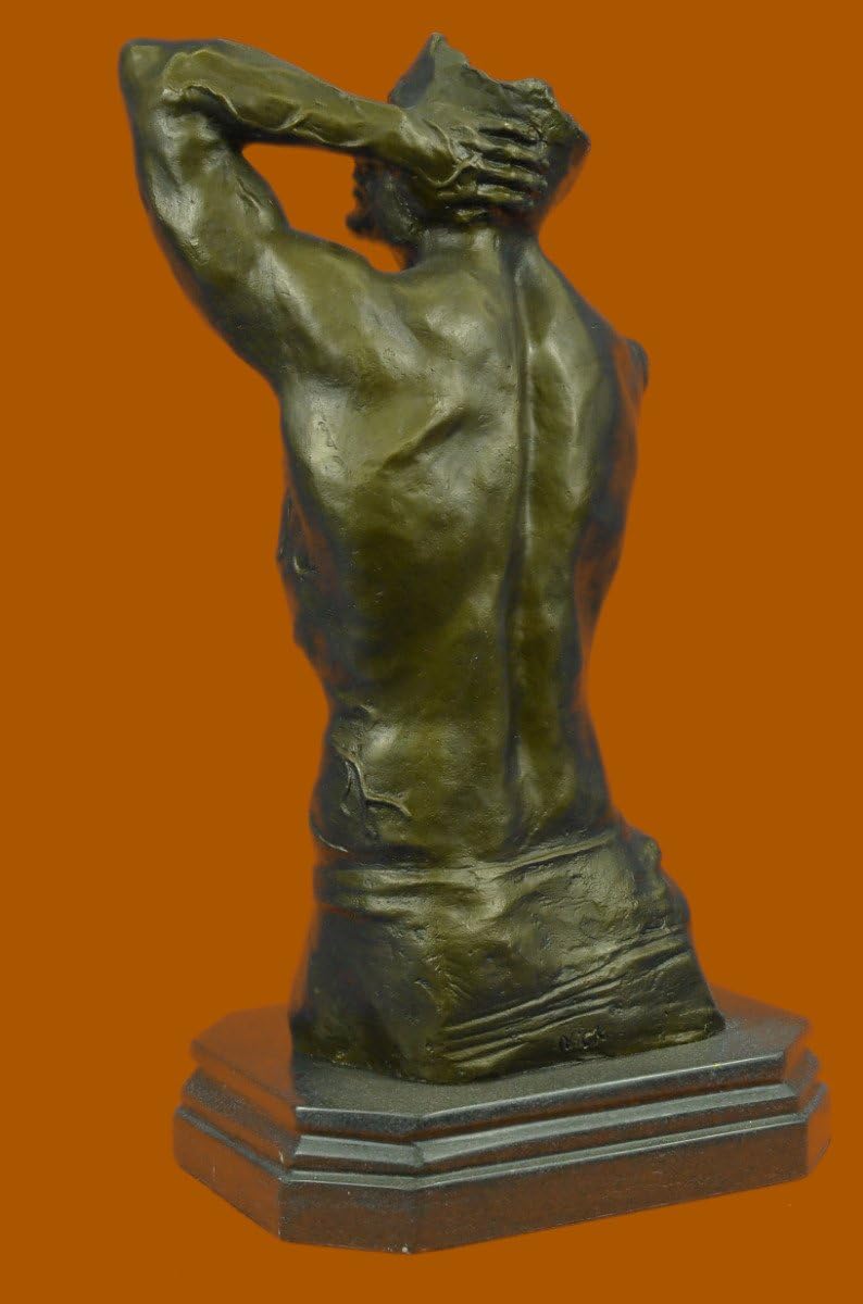 Bronze Modern Art Nude Man Bust Sculpture Marble Base Figurine Figure Decor Sale
