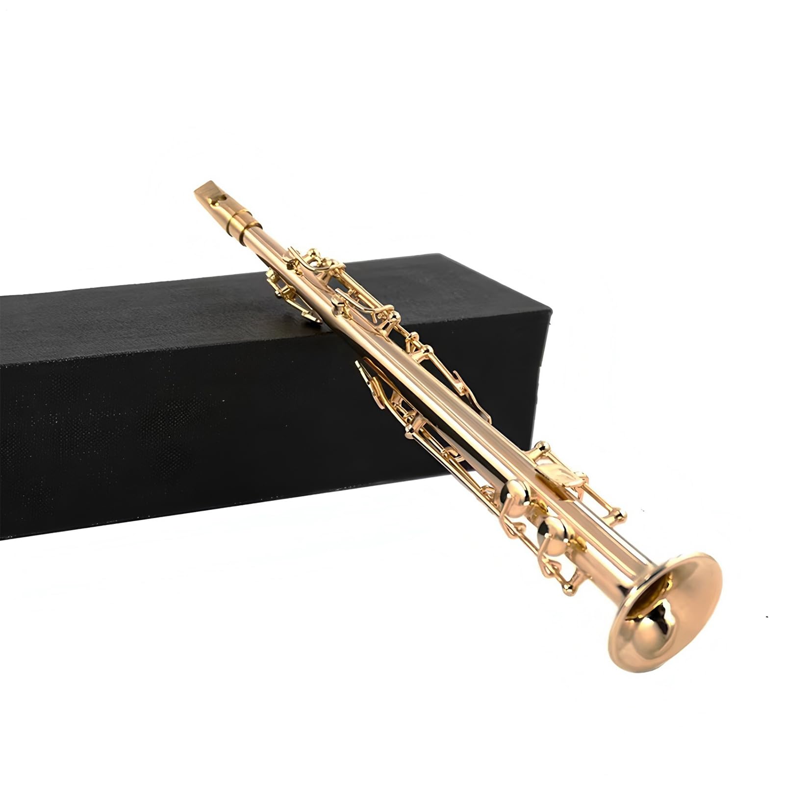 Modello di sassofono - strumento musicale in | Mini ornamento placcato oro | Sax soprano da collezione, decorazione per la casa, regalo per gli amanti della musica, espositore da scrivania