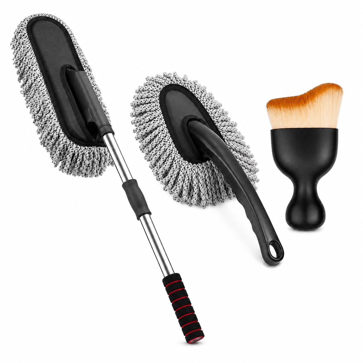 3 in 1 car cleaning kit with microfiber duster, detailing brush set