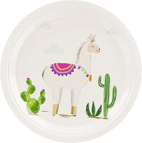 Miniatura 5 de Platos desechables  80 platos de papel, suministros de fiesta de llama para aperitivo, almuerzo, cena y postre, cumpleaños de niños, 9 x 9 pulgadas