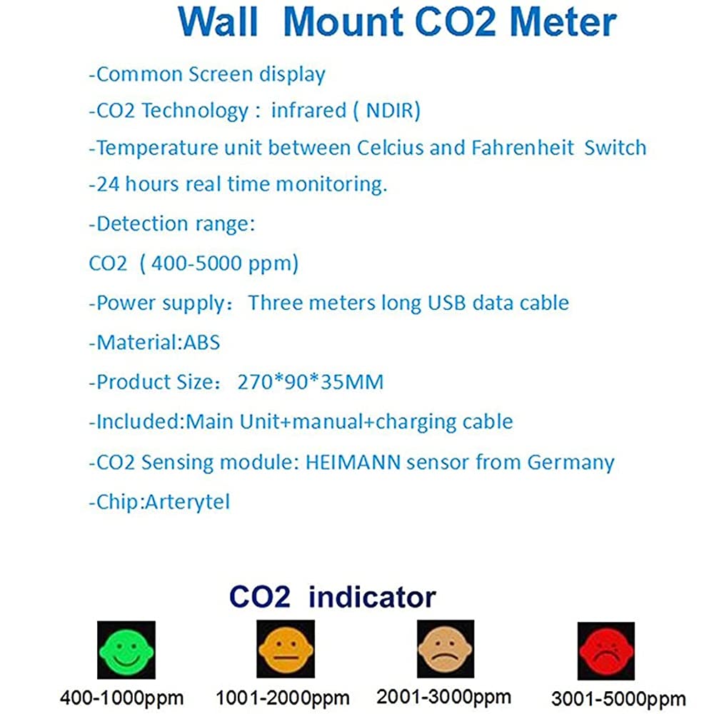 Detector De Aire De CO2, Detector De Calidad del Aire, Sensor NDIR | Monitor de temperatura y humedad, nivel de dióxido de carbono PPM