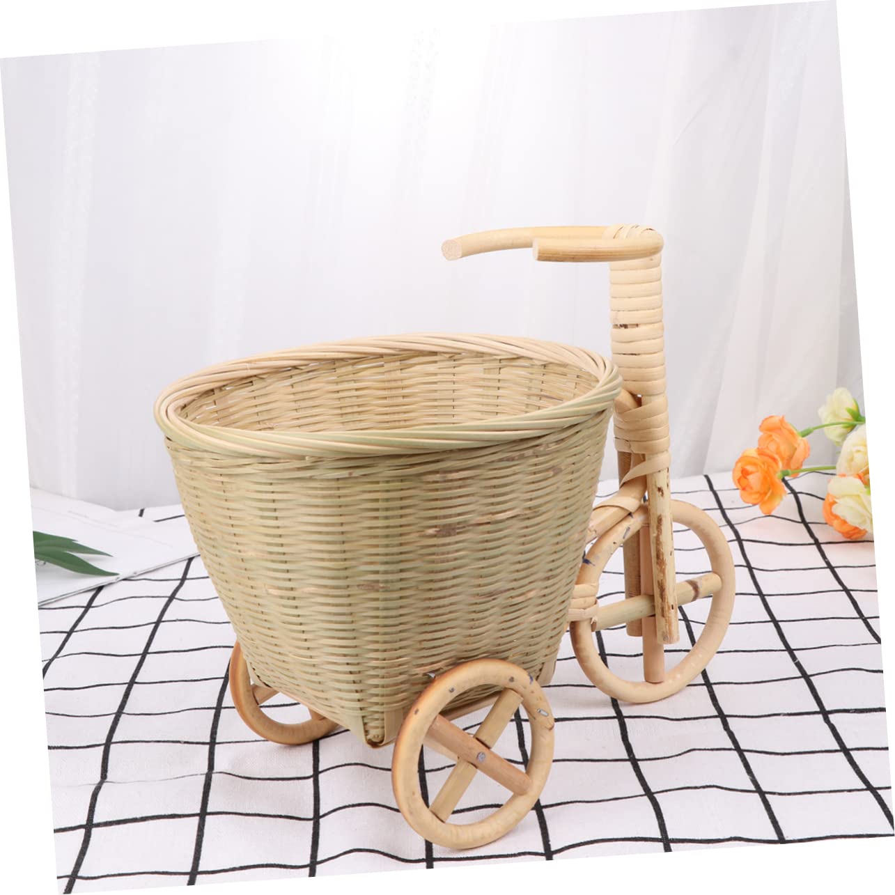 京都ヴィンテージ竹の手編みラウンドバスケット