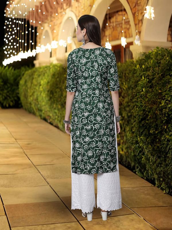 Pinkmint Elegant Printed Crepe Kurti's For Women's Ll Fashionable Kurti Ll Stright Round Neck Kurti Green