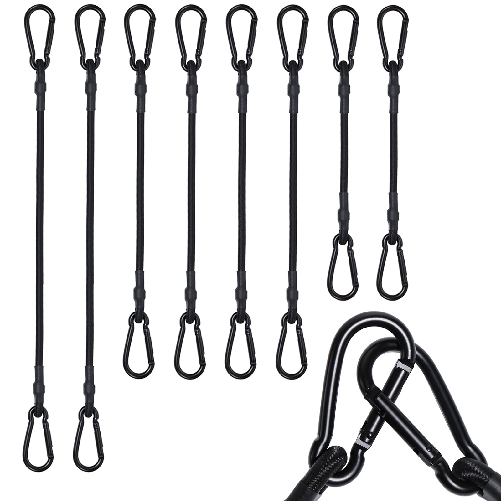 JunGG Bungee Cords with Carabiner Clips, 8 Pack 12/24/40 Inch Extra Strong Elastic Straps with Hooks