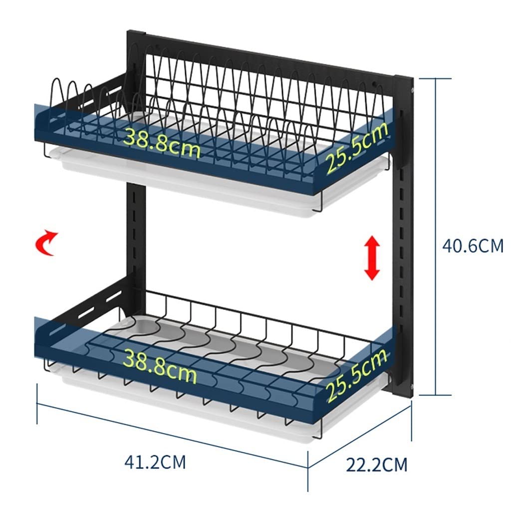 JUNXIAN Dish Rack Dish Drying Rack, 2 Tier Dish Rack Holder, Dish Drainer, Kitchen Dish Rack Storage Shelf, Dish Rack Dish Containers(A)