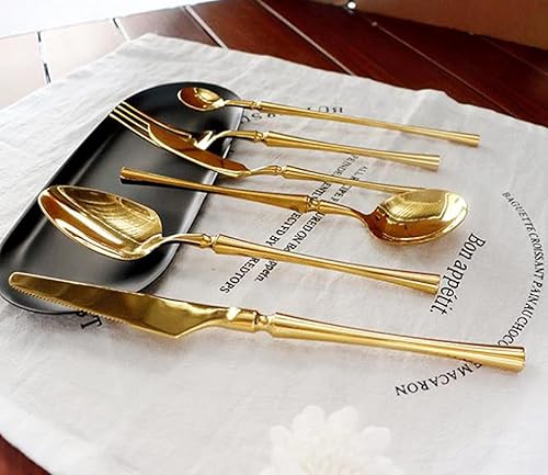 Miniatura 6 de Juego de cubiertos dorados para 6 cubiertos duraderos de acero inoxidable 1810, juego de cubiertos de 30 piezas, cuchillos, tenedores y cucharas de
