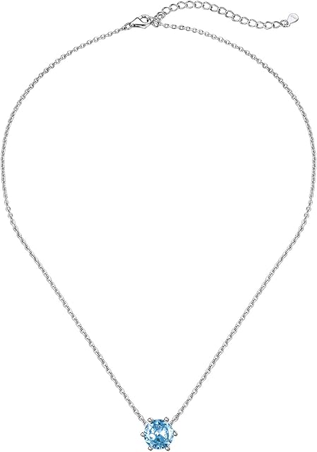 Silvora Sterling Silver Birthstone Pendant Necklace with Shiny Cubic Zirconia for Women Girls Birthday Jewelry