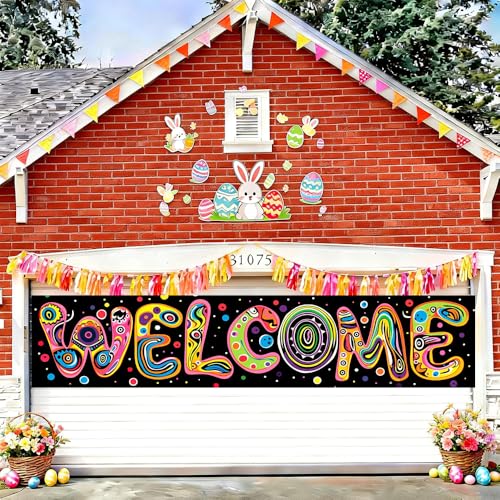 Image of Welcome Outdoor Banner 78.7 x 17.7 Inch Colorful Letter Design with Bright Dots Artistic Large Hanging Decoration for Porch Fence or Garden Outdoor Event Party Display Home Entrance Decoration