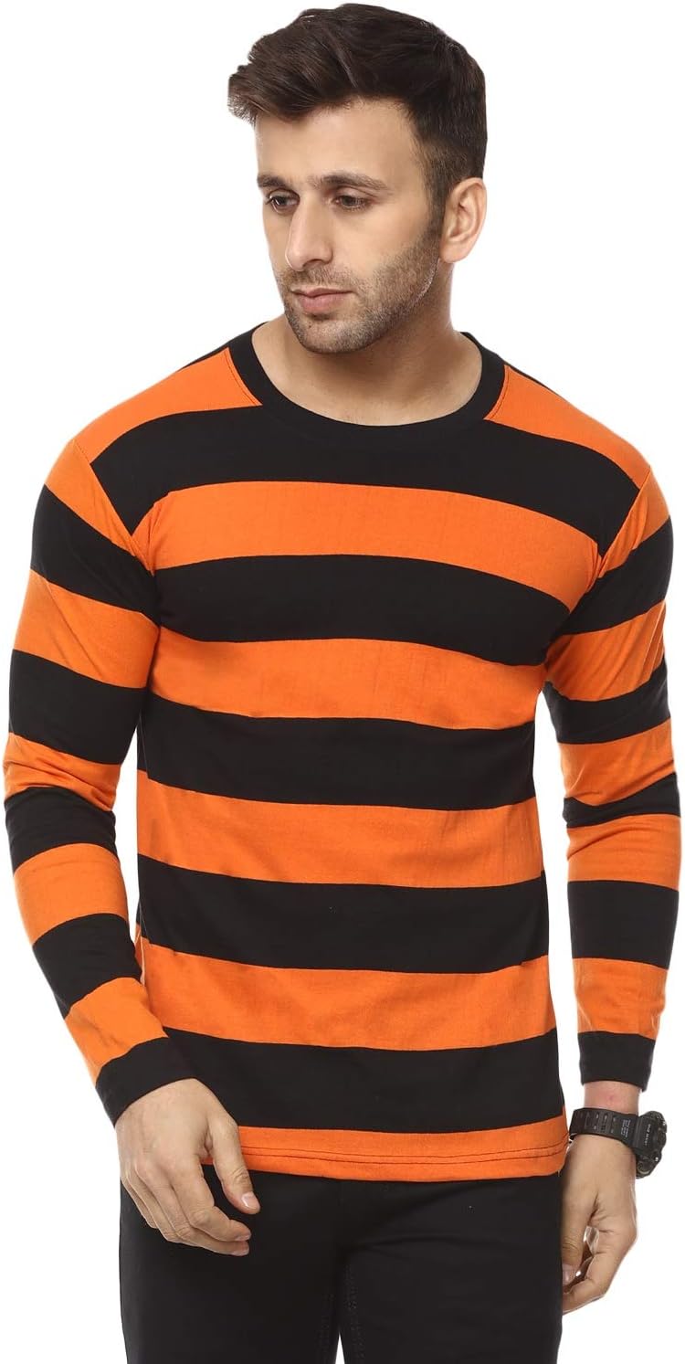 Cenizas Men's Full Sleeves Round Neck Striped Casual Tshirt/T-Shirt