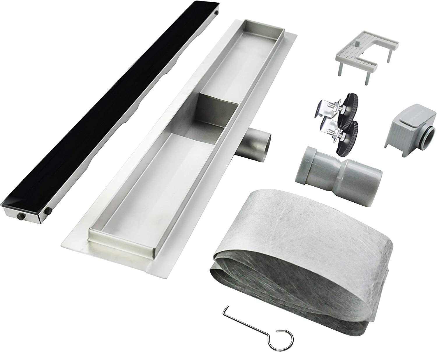 Canaleta de Ducha Rectangular de Acero Inoxidable Ultra Plana Medida 120cm - Modelo R3 Desagüe de Borde Vidrio Negro