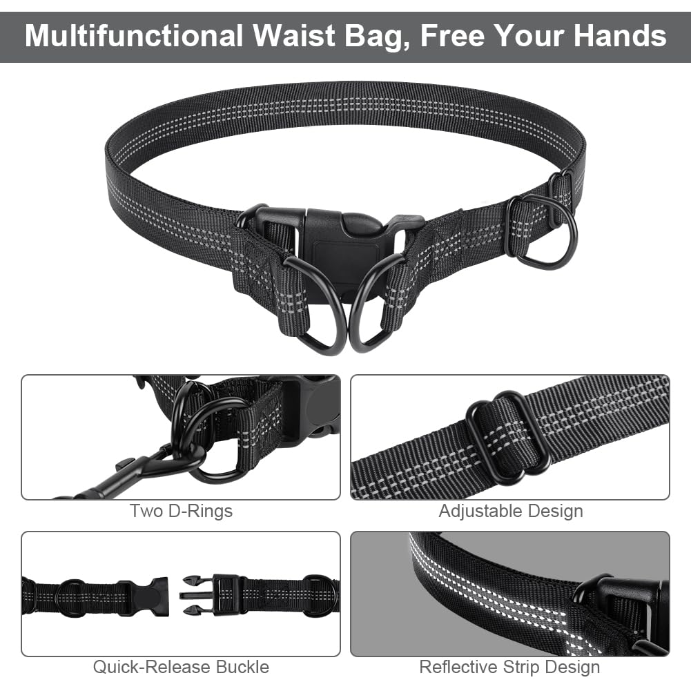 OFFCUP Guinzaglio Cani Mani Libere, Guinzaglio Da Jogging, Prolunga Elastica Con Borsa Portaoggetti per Addestramento, Camminata, Jogging E Corsa Con Cani (Grigio, Per 1 Cane)