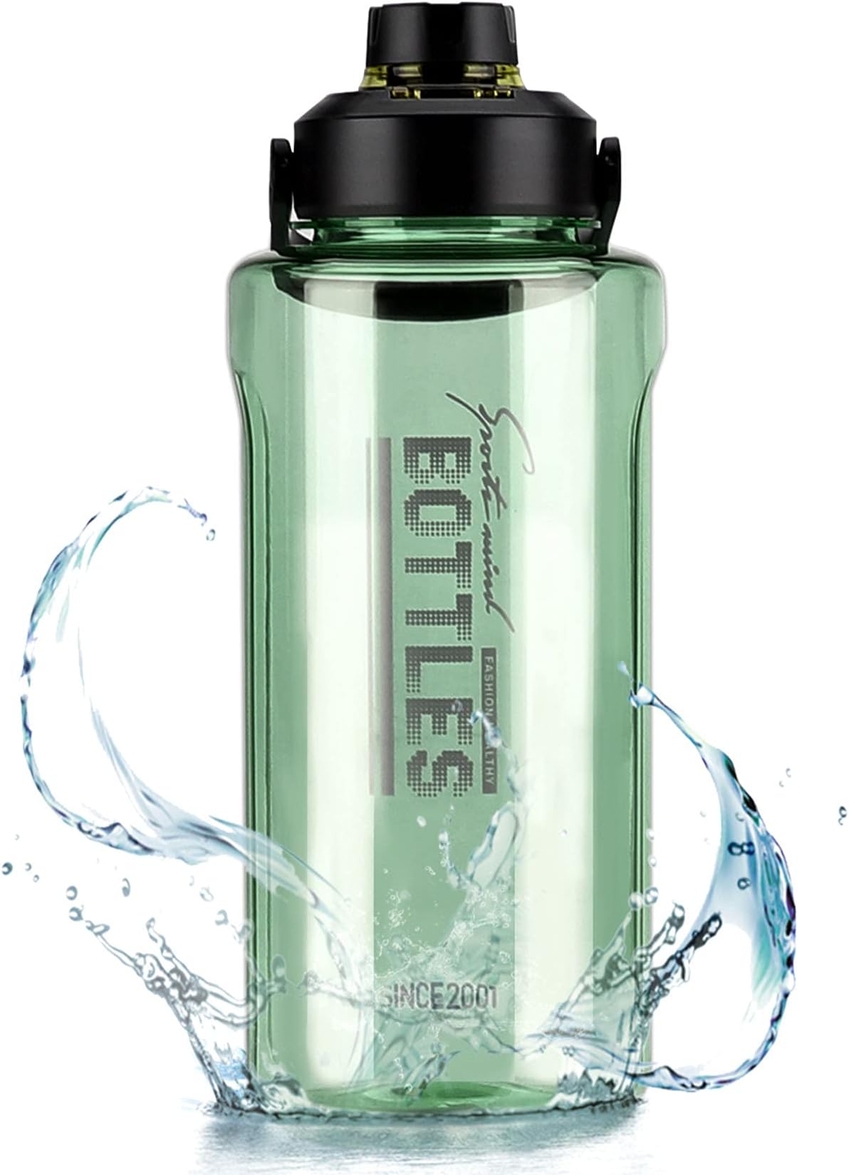 Half Gallon/64oz Water Bottle With Handle, 2L Leak proof BPA Free Fitness Sports Water Jug, Ensure You Drink Enough Water Daily for Gym and Outdoor Sports(Green)