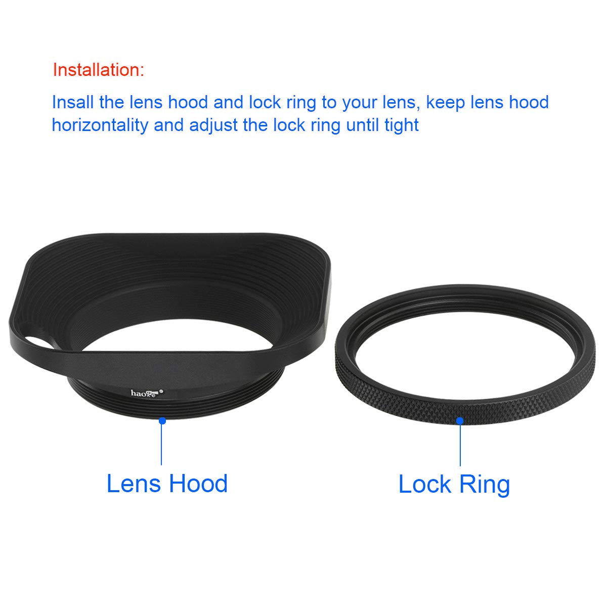 Haoge LH-B58P 58mm Metall Rechteckig Einschrauben Aushöhlen Sonnenblende Gegenlichtblende mit Kappe für Leica Leitz Messsucherkamera Objektiv mit 58mm E58 Filtergewinde Schwarz