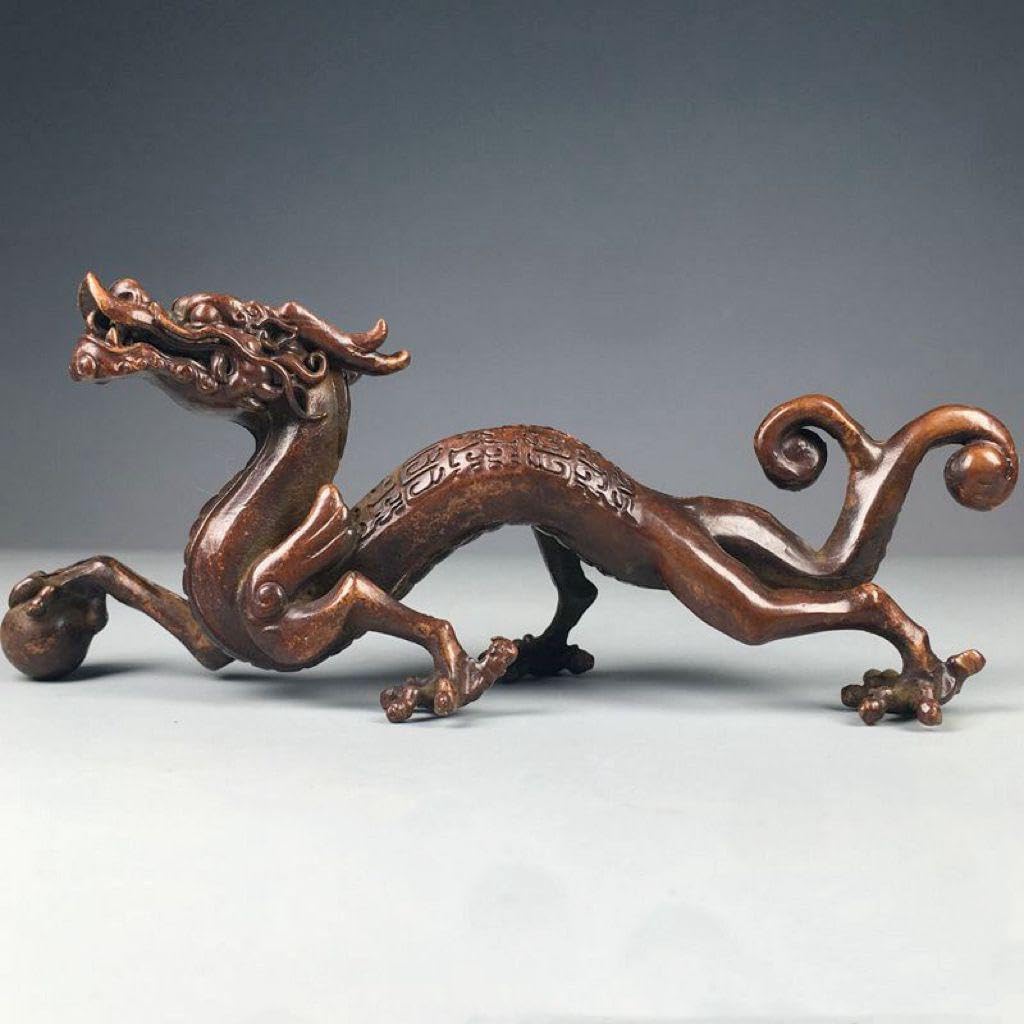 銅製 青龍 鎮紙 尺押し 筆立て 筆置き 茶台茶寵 文房用品 装飾品 工芸