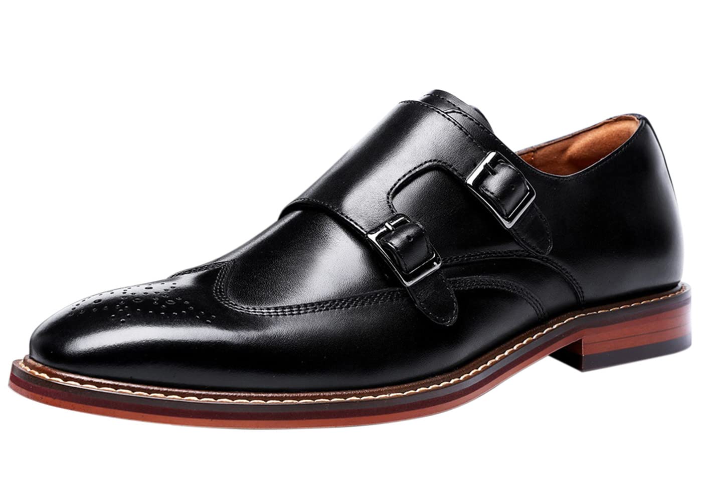Zapatos de Doble Monje para Hombre, de Cuero, con Correa de Hebilla clásica, sin Cordones, con Punta de ala, Informales, para Boda, Mocasines Black 41 EU