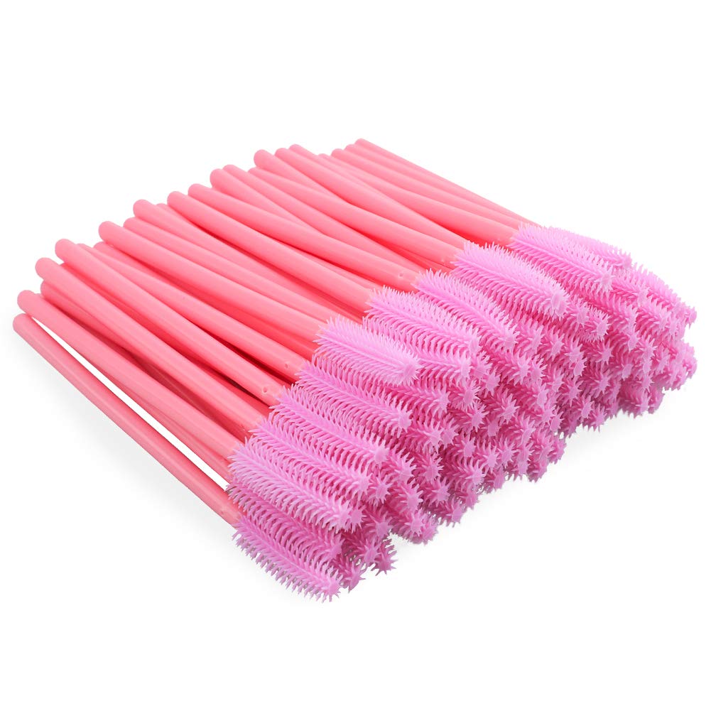 Cepillo Pestañas Silicona Desechable Rosa - 100 Piezas para Extensiones y Maquillaje de Ojos