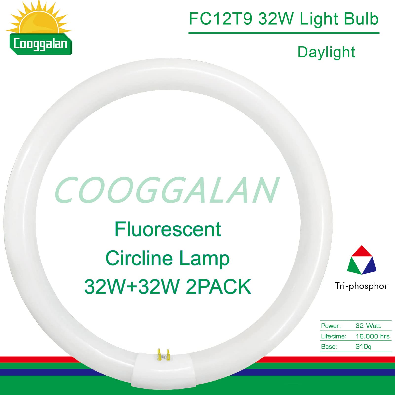 FC12T9 - Bombillas circulares de 32 W y 12 pulgadas, fluorescentes redondas de 12 pulgadas, FC12 T9, 32 W, para cocina y baño, luz diurna 6500 K, G10q de 4 pines, 2 unidades