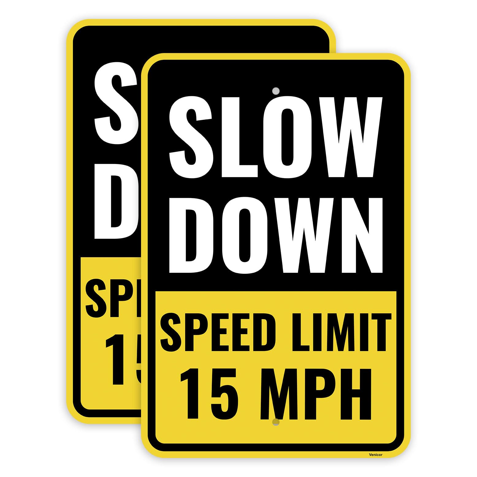 2 Pack 15 Mph Speed Limit Sign, 8 x 12 Inches - Aluminum - 15Mph Slow Down Safety Signs For Neighborhoods Street/Without a frame