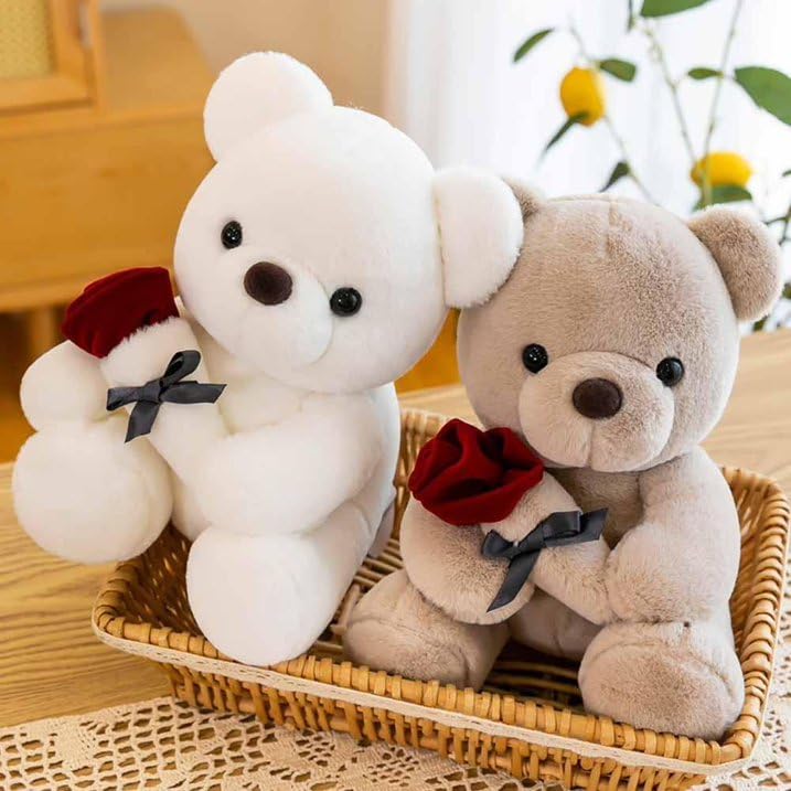 Image of RVA Soft Toy Teddy Bear for Girl Plush Stuffed, Cute Teddy Bear with Rose for Your Loved One, Teddy Bear for Girlfriend Kids Birthday, Valentine, Christmas (13 inch) (White)