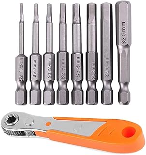 Impact Driver Allen Bits Set Hex Head Bit Long Alan Wrench Key Power Drill 1/4” Quick Change Release Connect Metric t Handle Hecs Drive For Furniture Assembly Tool Kit Screw Driving Bits + Hex Ratchet