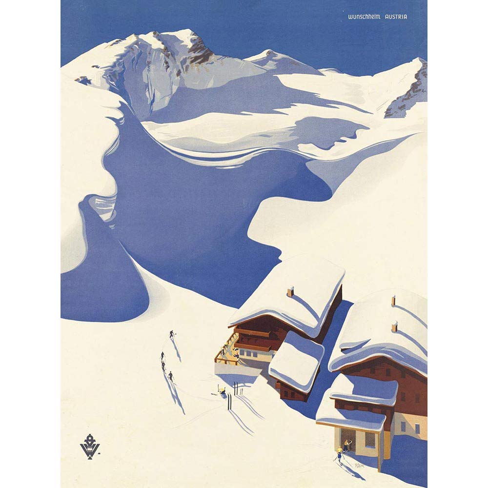 Wee Blue Coo Travel Winter Sport Snow Ski Chalet Alps Austria Art Print Poster Wall Decor 12X16 Inch
