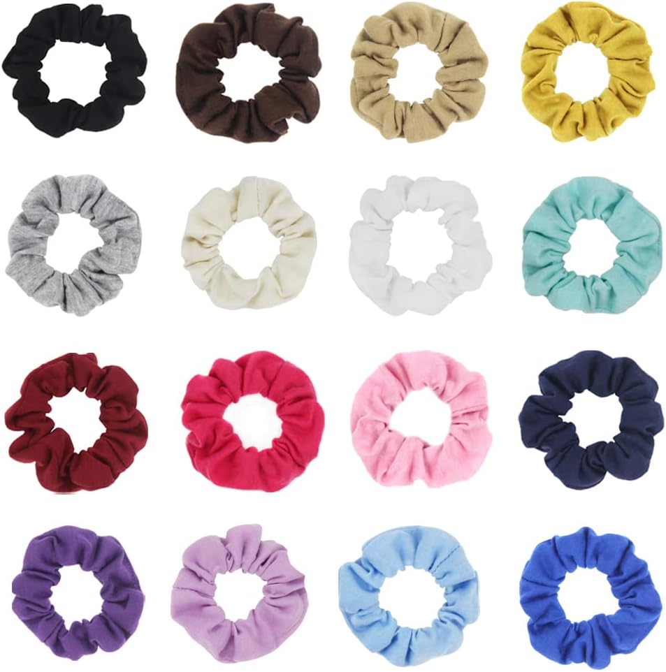 SUSULU Pack of 16pcs Soft Hair Scrunchies Single Jersey Solid Color Ponytail Holders Elastic Hair Ties for Women Accessories