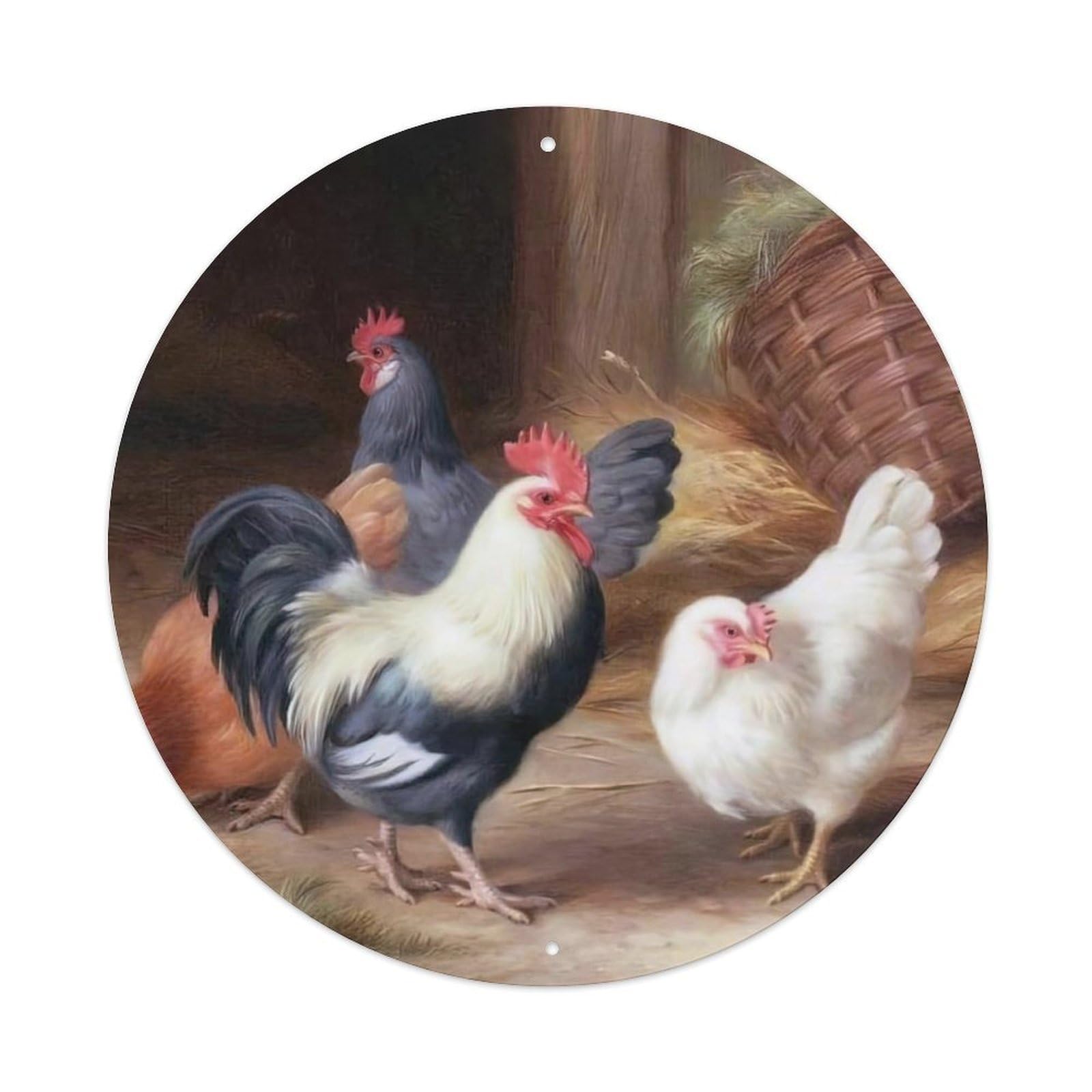 Farm Chickens Rooster Hen Vintage Metal Tin Sign Plaque Wall Decor for Cafe, Club Bar, Office, Garden Metal Poster 8x8Inch