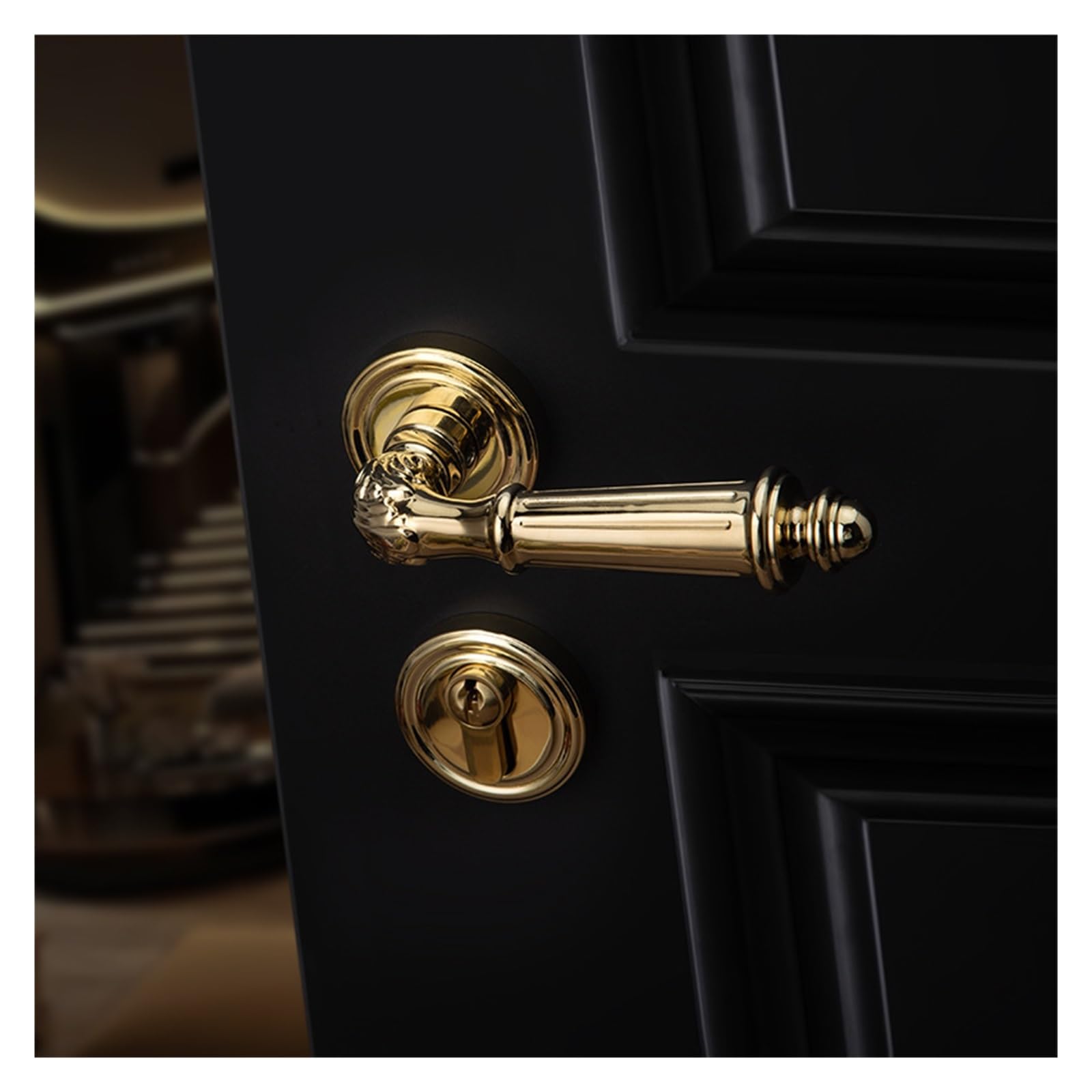 Cerradura de puerta latón dorado brillante, simple, europea, francesa, cobre puro, silenciosa, manija magnética for baño y hogar(Silent model)
