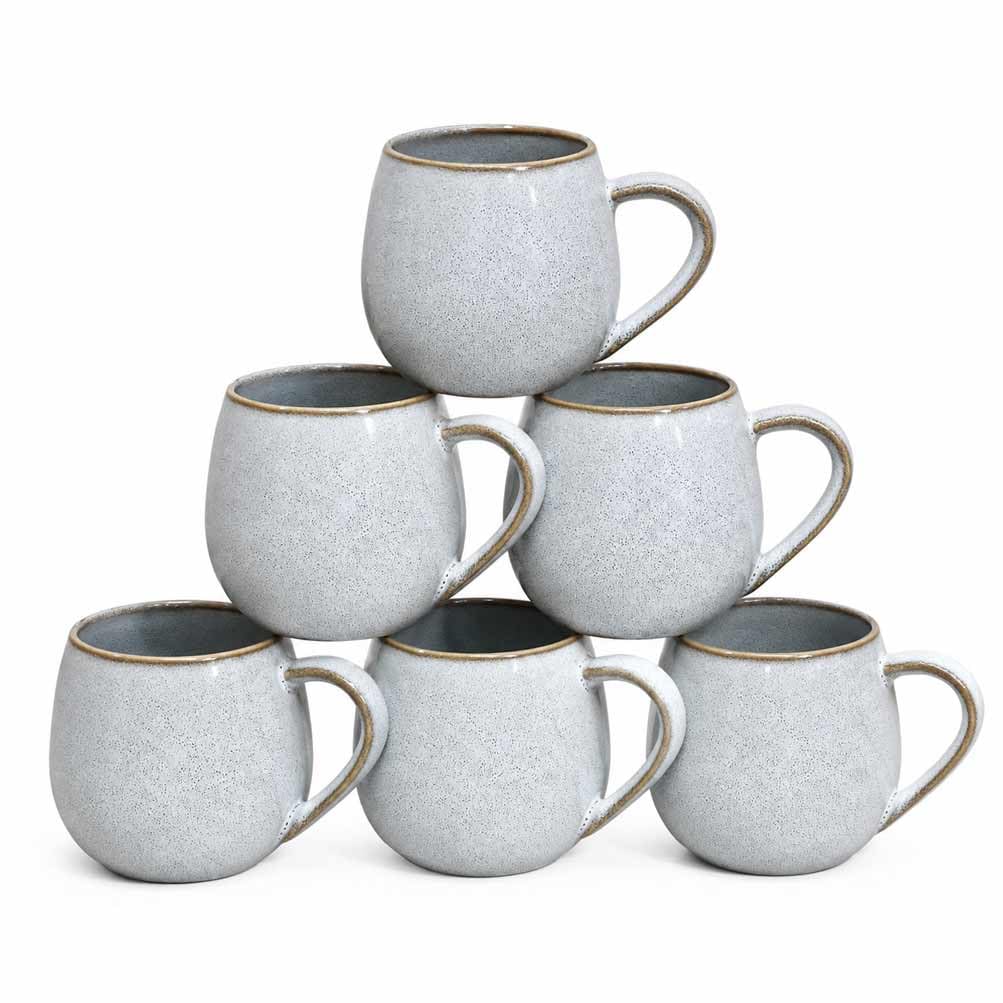 superyes Granite Grey Reactive Glaze Ceramic Mugs Set 6, 15 oz, Nordic Speckled Design, Microwave & Dishwasher Safe