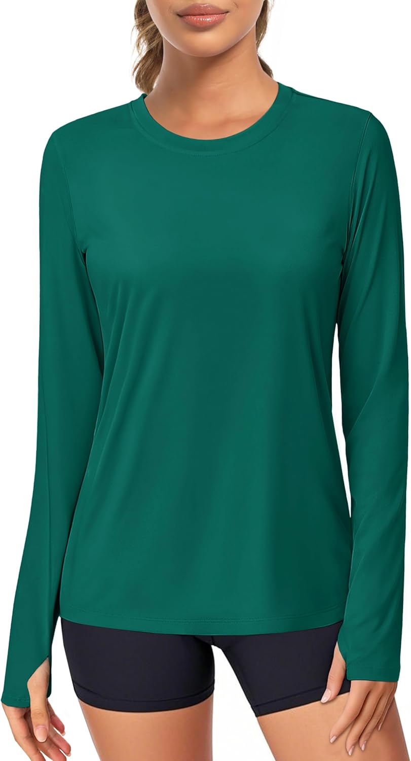 MAGCOMSEN Women's Long Sleeve Rash Guard Tshirts UPF 80+ Quick Dry Sun Shirts Swim Running Workout Tops with Thumb Holes