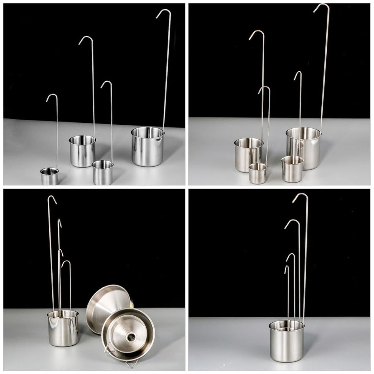 Abaodam Set 5 Pezzi Imbuto da Cucina e Mestolo in Acciaio Inox 50-500ml con Manico, Cucchiaio per Salsa e Olio, Utensili Versatori Multifunzionali per Olio, Vino e Salsa, per Casa