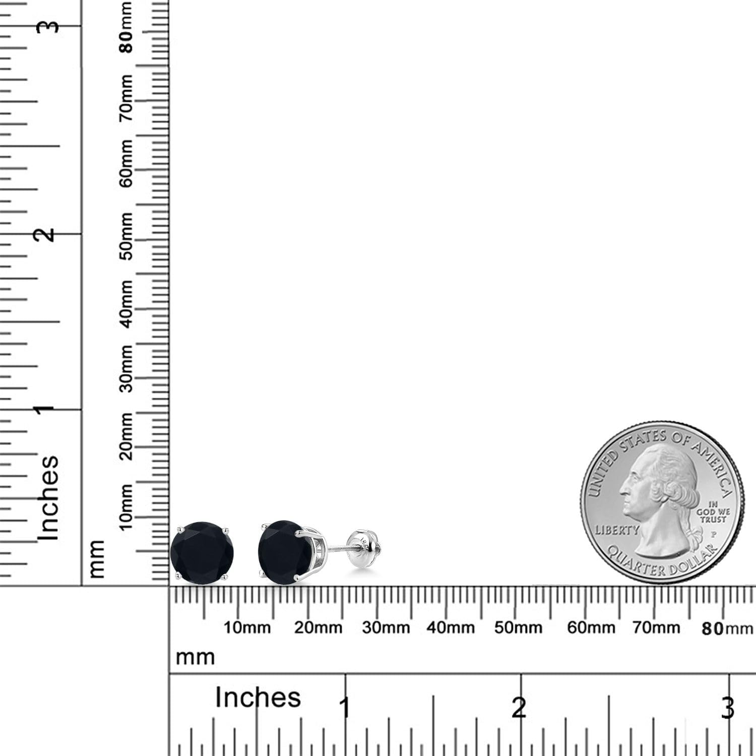 Gem Stone King 14K White Gold Black Onyx Stud Earrings for Women | 3.29 Cttw | Gemstone December Birthstone | Round 8MM - Image 6