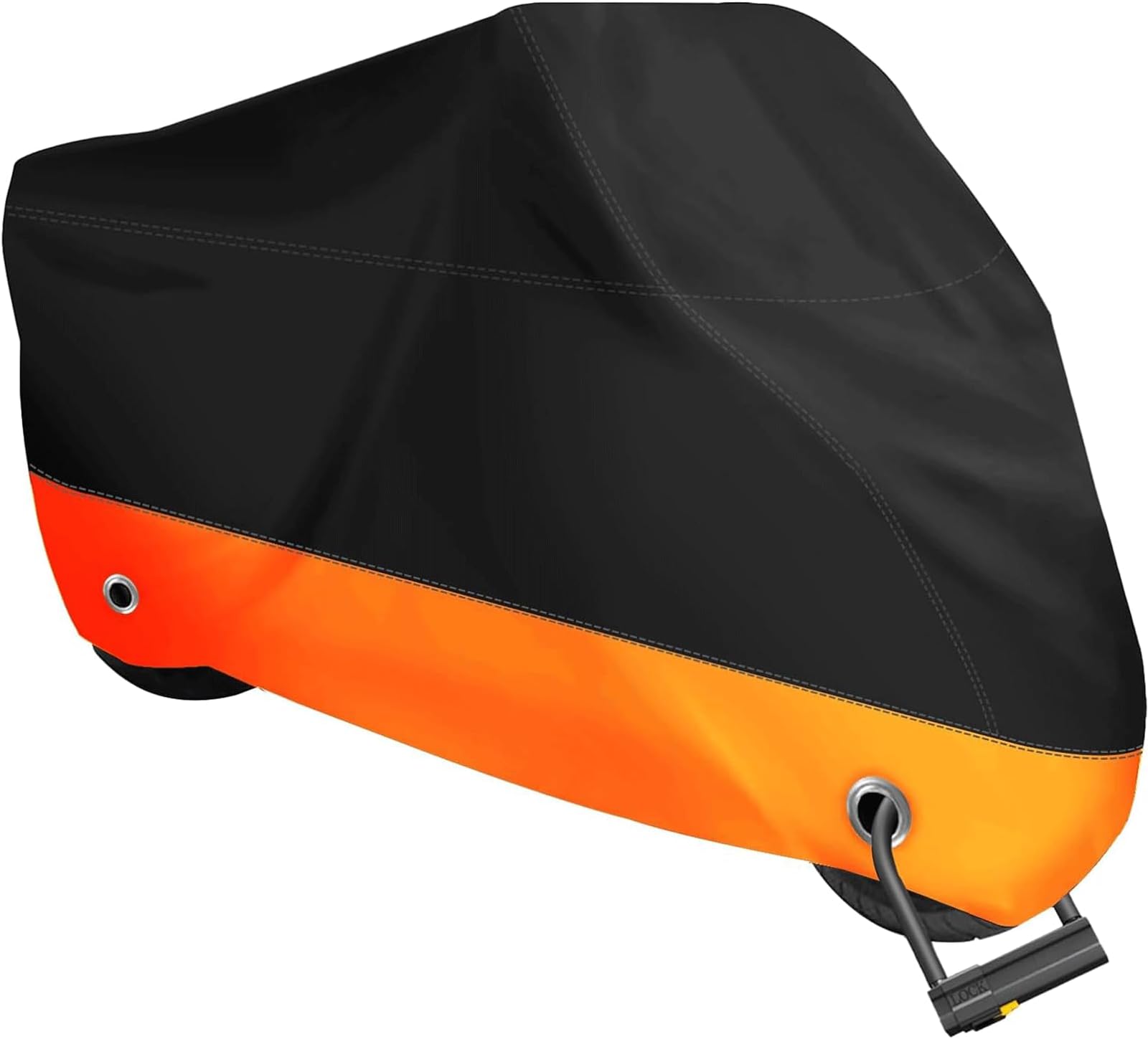 Motorcycle Cover,Motorbike Cover All Season Universal Weather Waterproof Sun Outdoor Protection with Lock-Holes & Storage Bag,Black and Orange 4XL Motorcycles Vehicle Cover