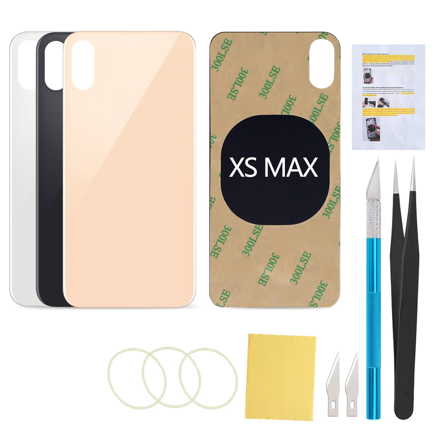 UooFide Back Cover Glass Replacement Case Compatible with iPhone Xs Max 6.5-Inches All Carriers with Installation Manual + Repair Tool Kit (Gold)