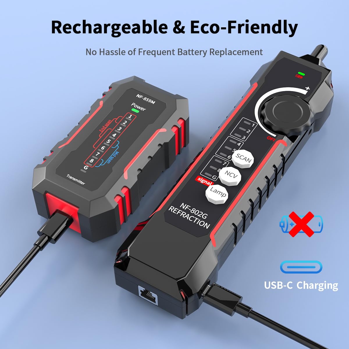 NF-802MG Tester per cavi di rete con POE/Cat5/Cat5e/Cat6/Cat6a CAT3 Linea telefonica RJ11 RJ45 Ethernet LAN Cavo telefonico Finder con funzione toner (nuova versione 2025)