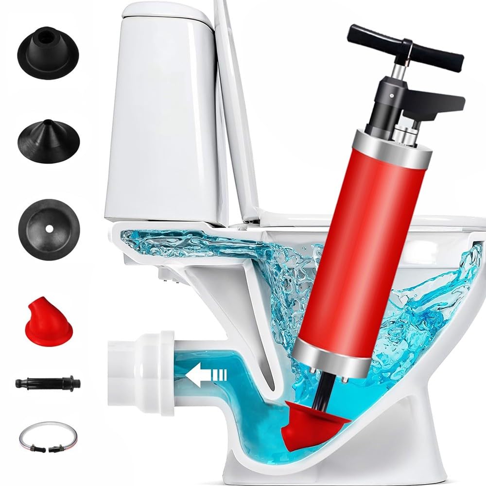 Desatascador Aire Comprimido, Desatascador Inflable para Inodoro, Desatascador de Inodoro con Barómetro, para Inodoro/Lavabo/Bañera/Drenaje de Suelo