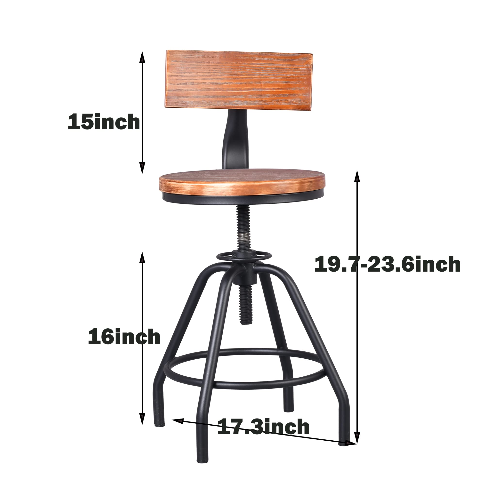 Amazon｜ヴィンテージバースツール 木製バックレスト付き 回転木製